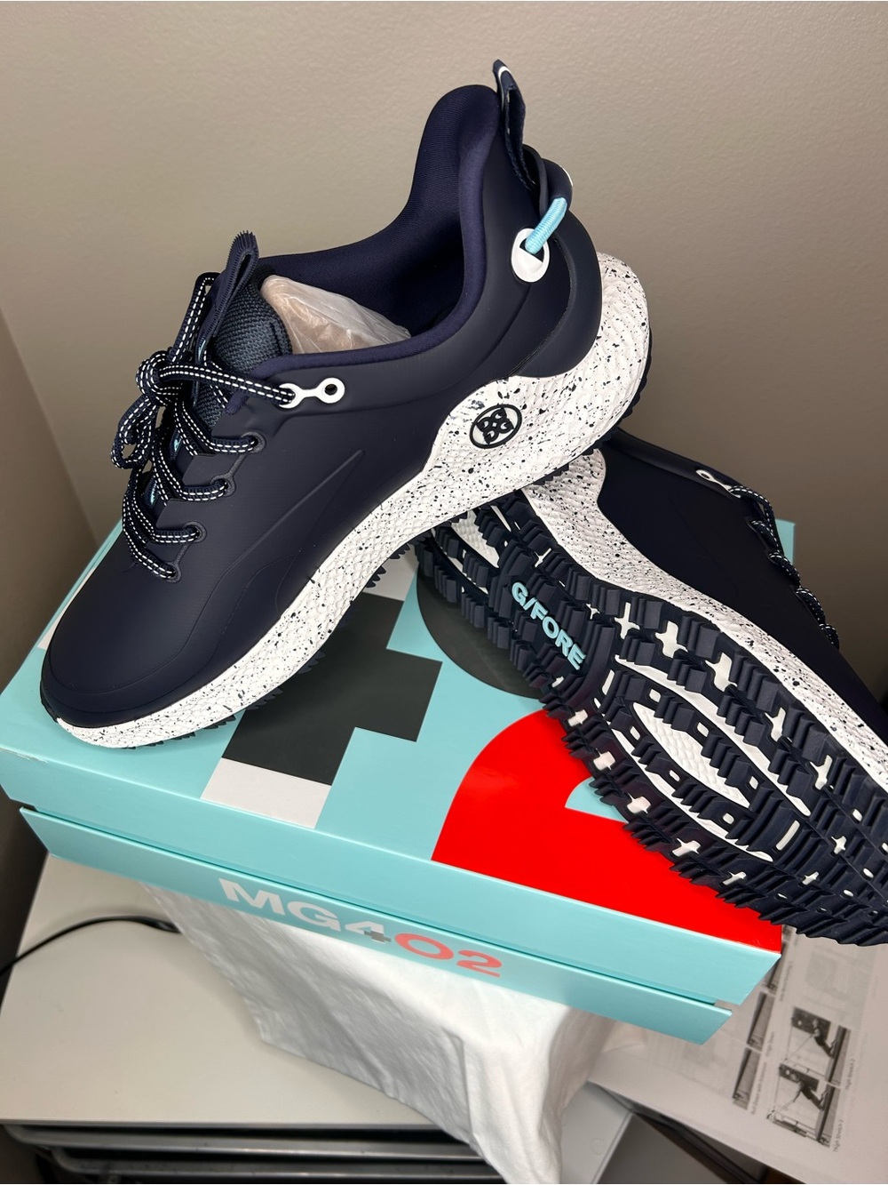 G/FORE MG4+02 stippled Navy, White & Teal Golf Sneaker